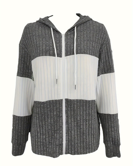 Women's Textured Drawstring Hooded Full Zip Jacket