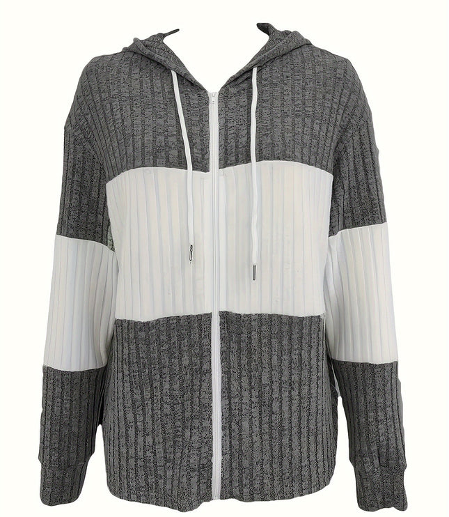 Women's Textured Drawstring Hooded Full Zip Jacket
