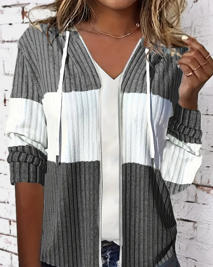 Women's Textured Drawstring Hooded Full Zip Jacket