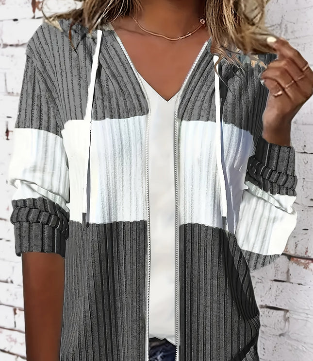 Women's Textured Drawstring Hooded Full Zip Jacket