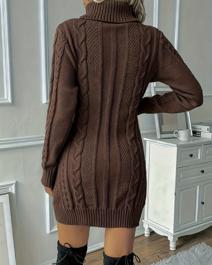 Women's Turtleneck Mini Sweater Dress in Chunky Cable Knit