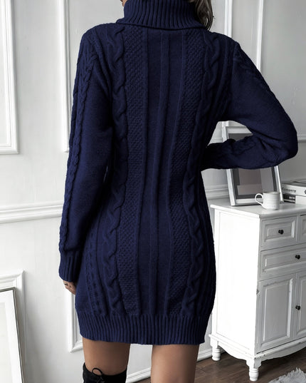 Women's Turtleneck Mini Sweater Dress in Chunky Cable Knit