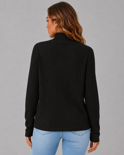 Women's Turtleneck Sweater with Ribbed Knit Button Hem