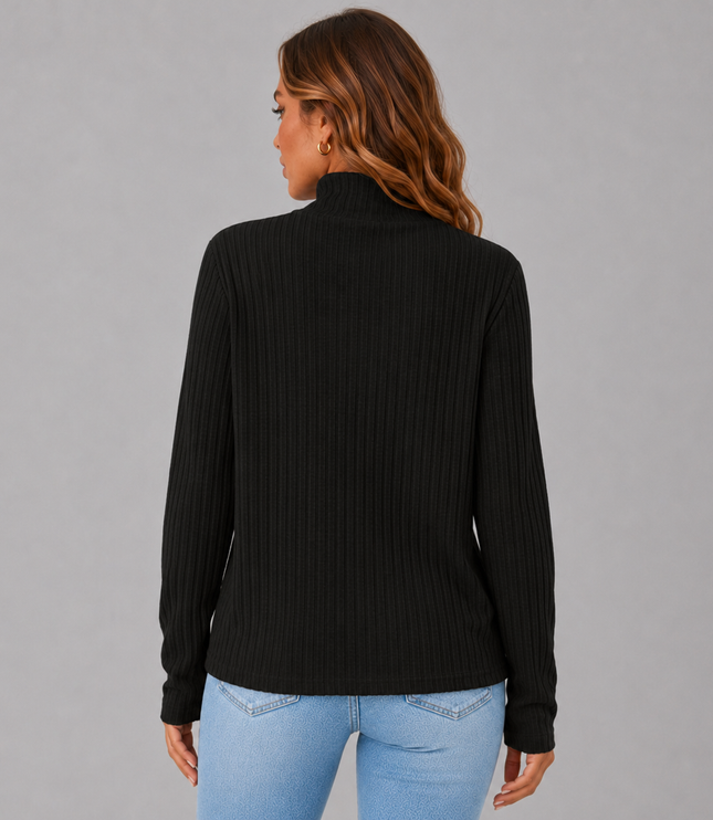 Women's Turtleneck Sweater with Ribbed Knit Button Hem