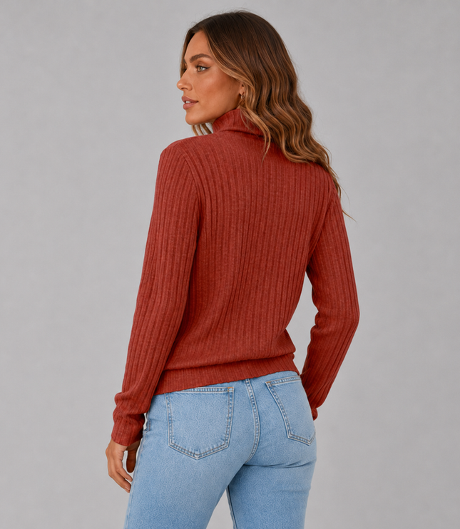 Women's Turtleneck Sweater with Ribbed Knit Button Hem