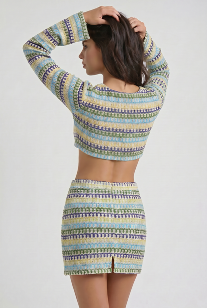 Women's Two Piece Co-ord Crop Top and Skirt Set for Summer