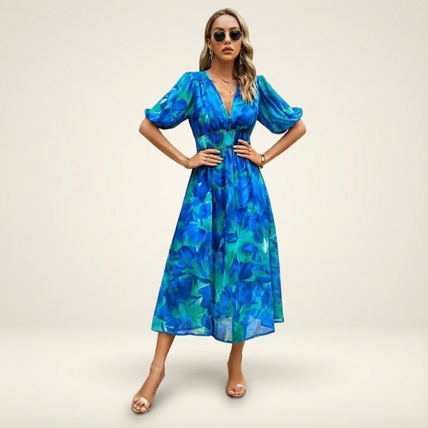 Women's V-Neck Floral Wedding Guest Midi Dress – Everlaya