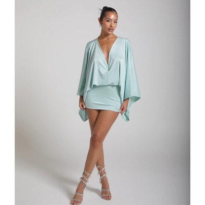 Women's V Neck Ruched Bodycon Cocktail Mini Dress