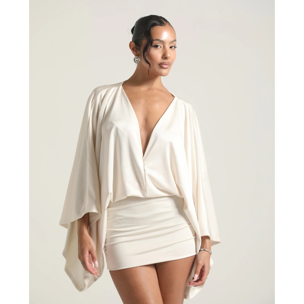 Women's V Neck Ruched Bodycon Cocktail Mini Dress