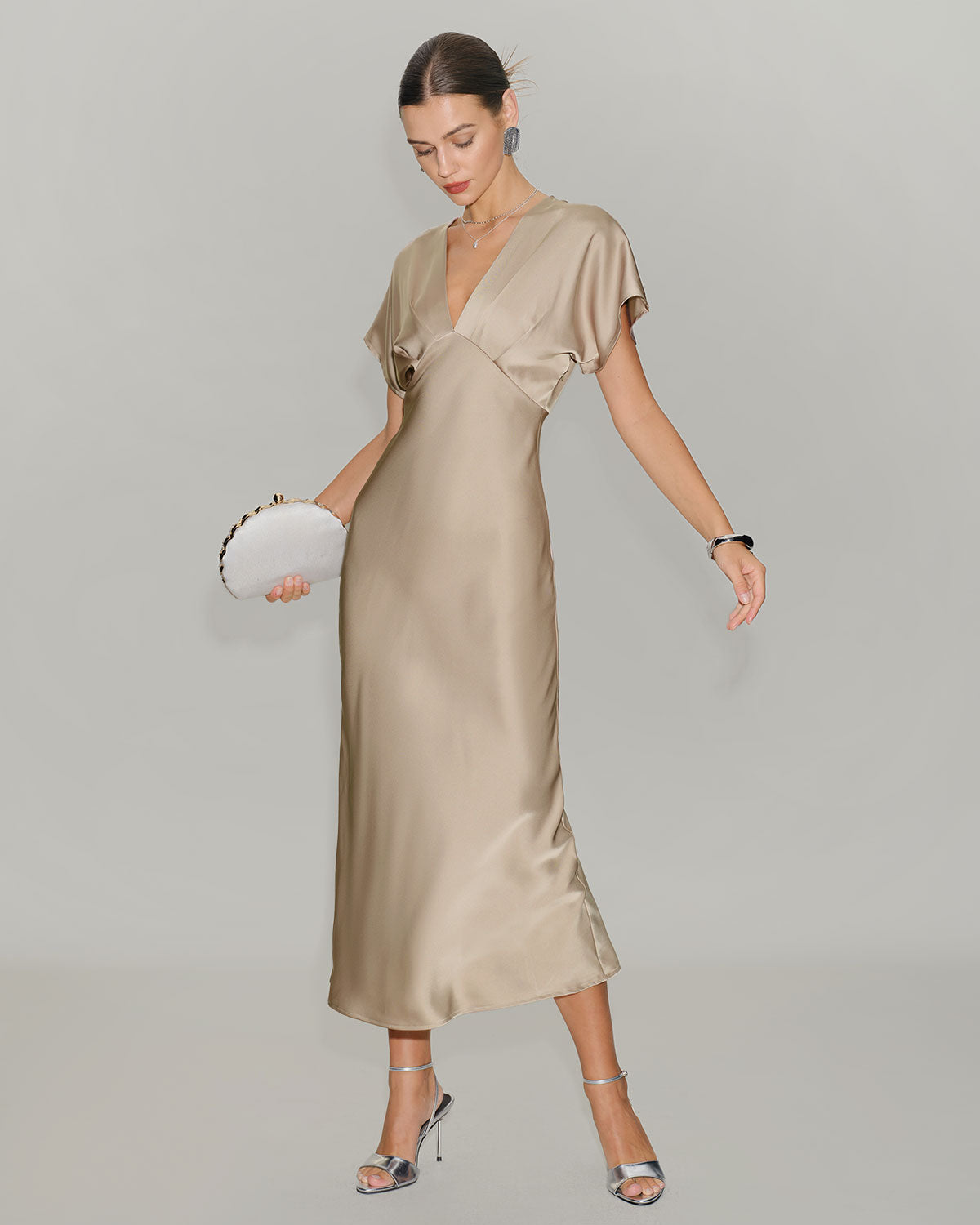 Women's V-Neck Tiered Summer Midi Dress for Wedding Guest