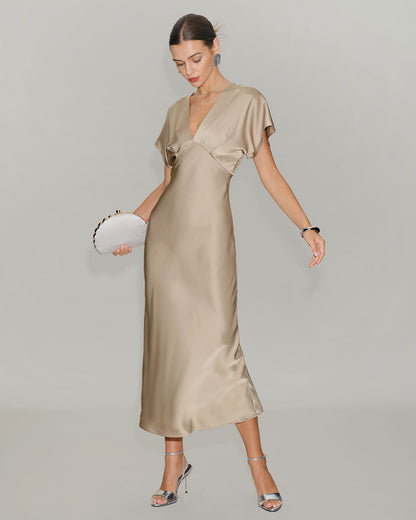 Women's V-Neck Tiered Summer Midi Dress for Wedding Guest