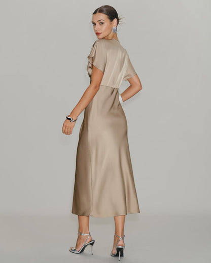 Women's V-Neck Tiered Summer Midi Dress for Wedding Guest