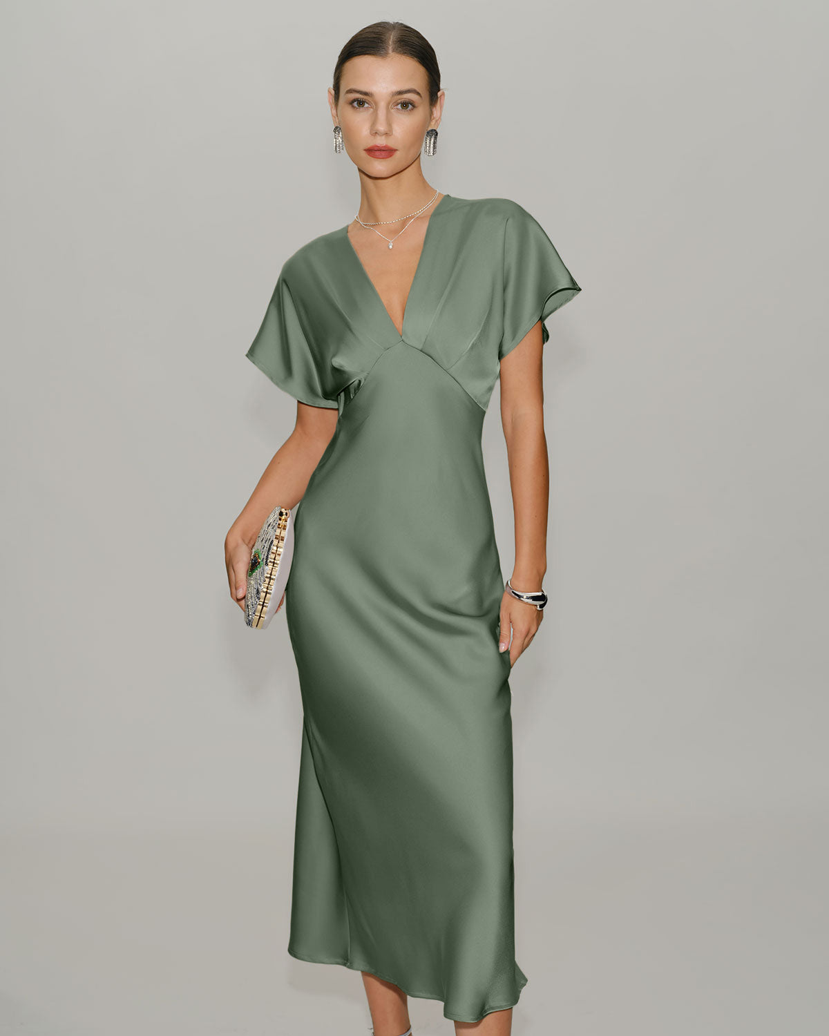 Women's V-Neck Tiered Summer Midi Dress for Wedding Guest