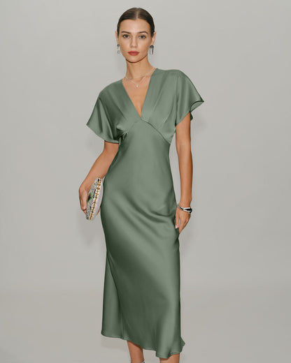 Women's V-Neck Tiered Summer Midi Dress for Wedding Guest