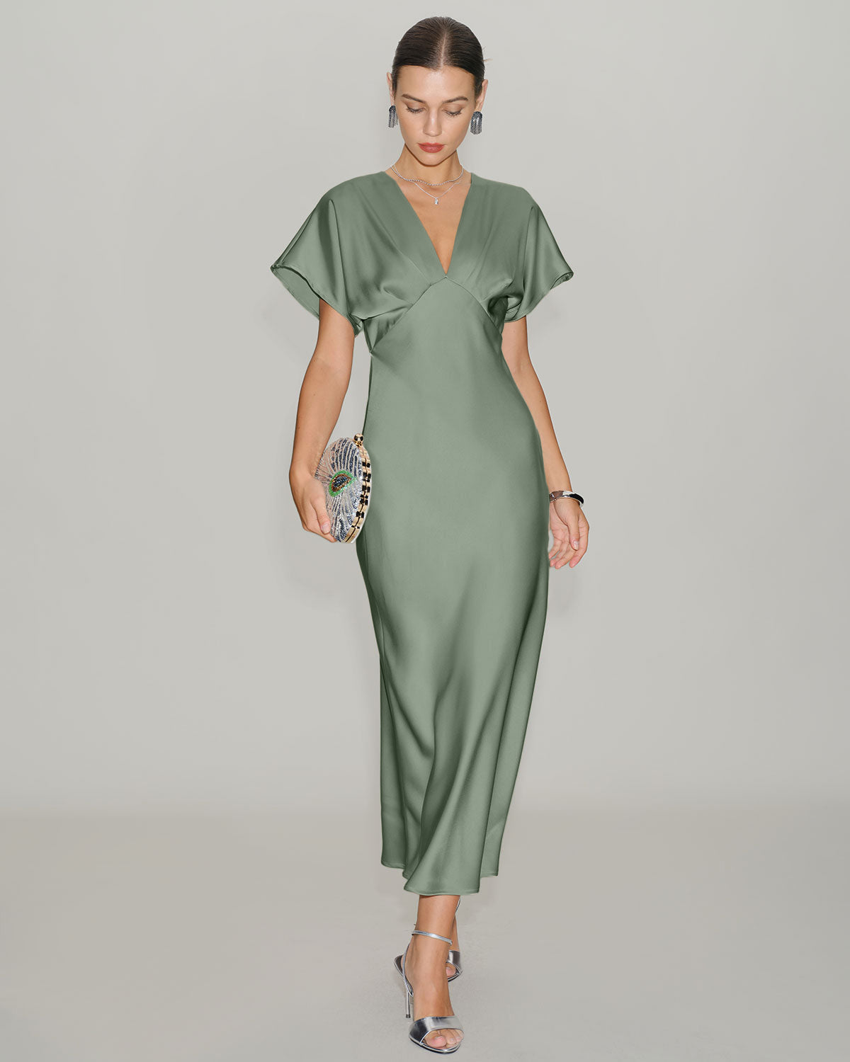 Women's V-Neck Tiered Summer Midi Dress for Wedding Guest