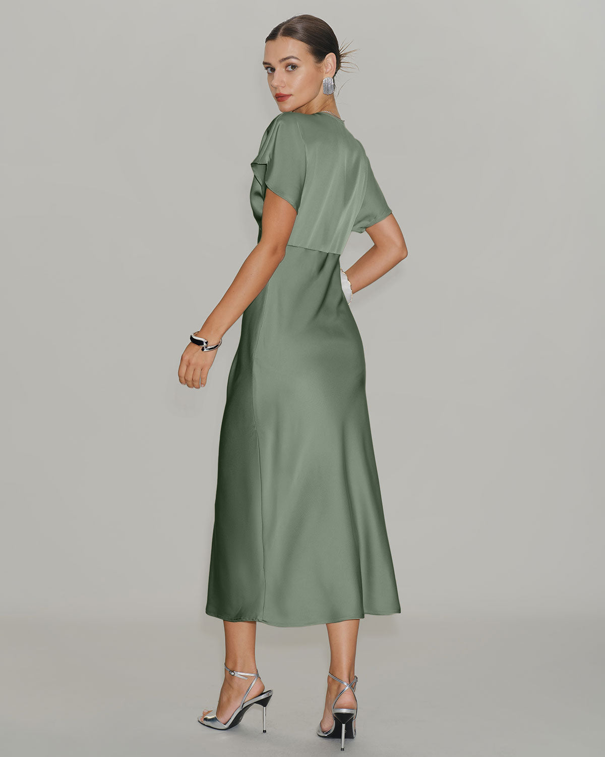 Women's V-Neck Tiered Summer Midi Dress for Wedding Guest