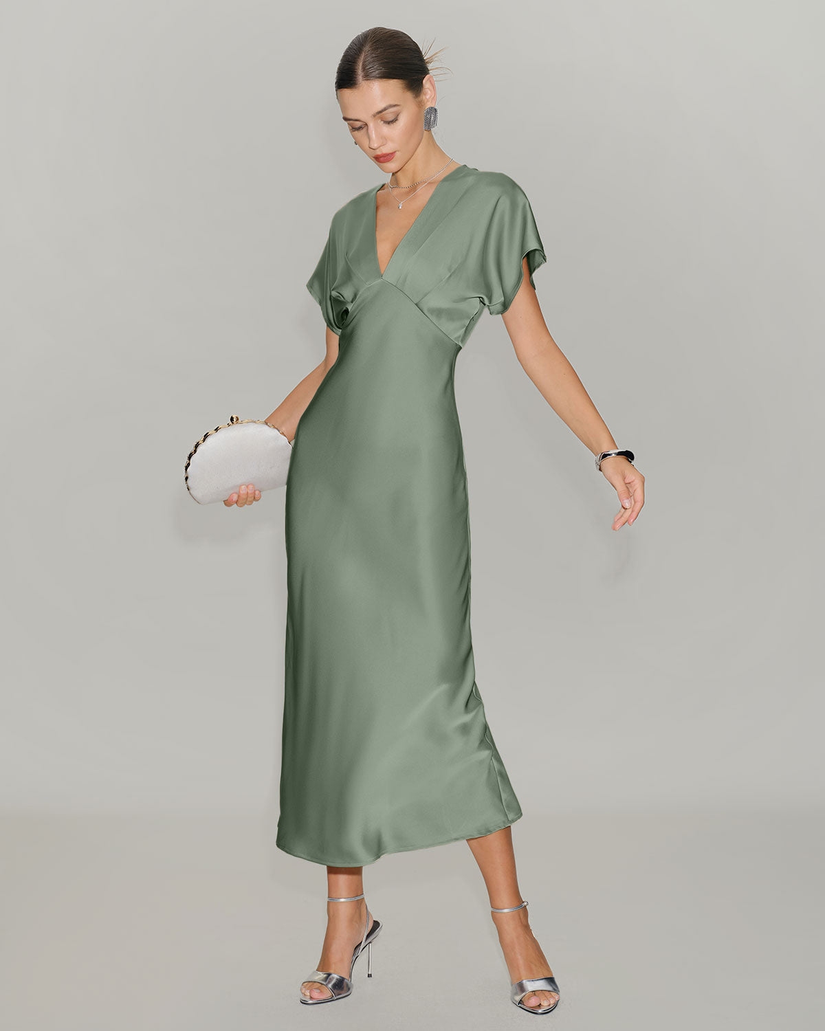 Women's V-Neck Tiered Summer Midi Dress for Wedding Guest