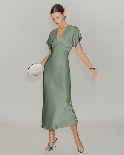 Women's V-Neck Tiered Summer Midi Dress for Wedding Guest