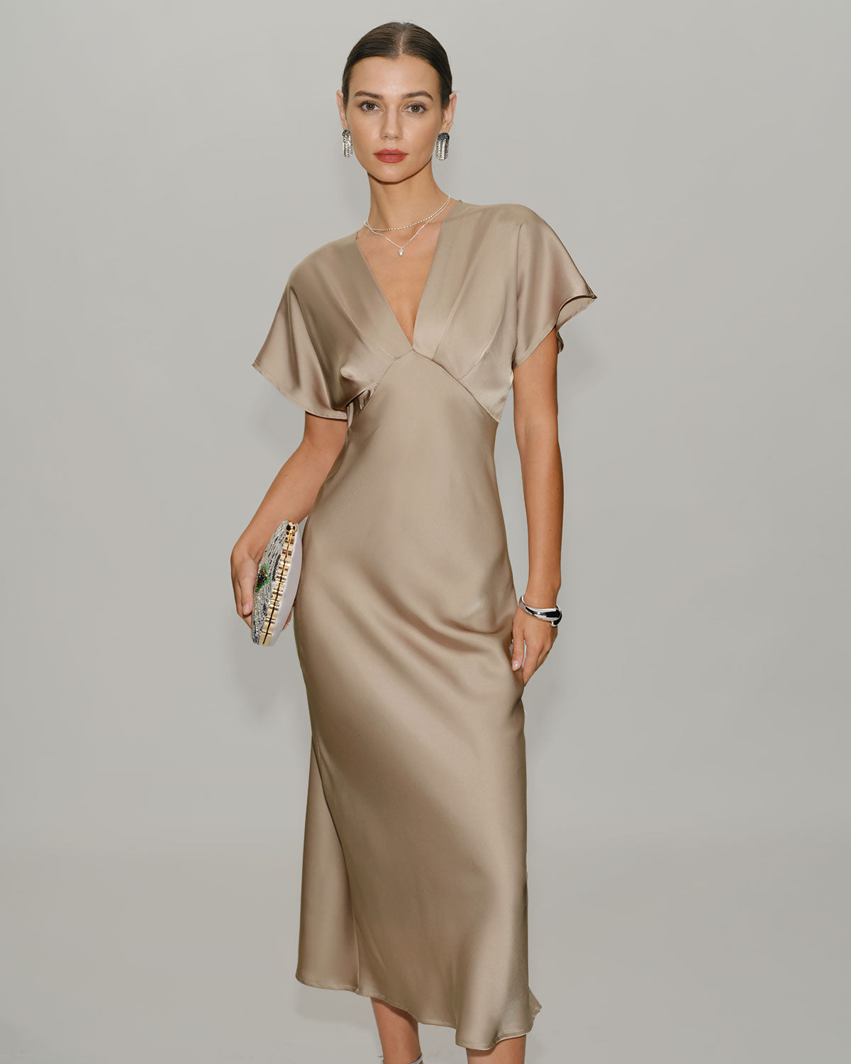 Women's V-Neck Tiered Summer Midi Dress for Wedding Guest