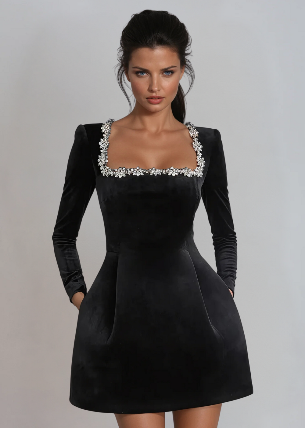 Women's Velvet Mini Cocktail Party Dress for Events