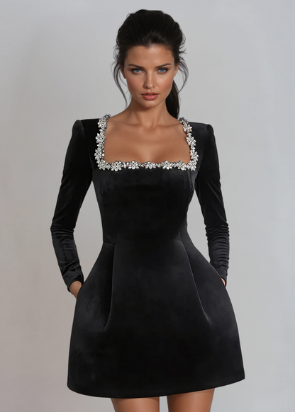 Women's Velvet Mini Cocktail Party Dress for Events