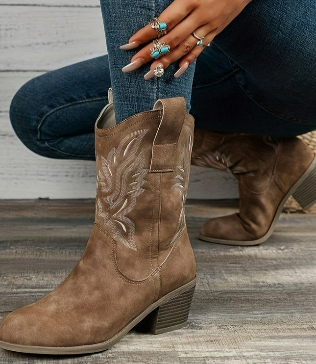 Women's Western Boots, Wide Calf and Embroidered Pull On