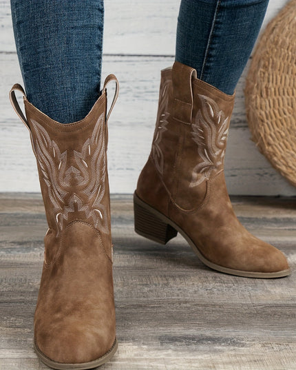 Women's Western Boots, Wide Calf and Embroidered Pull On