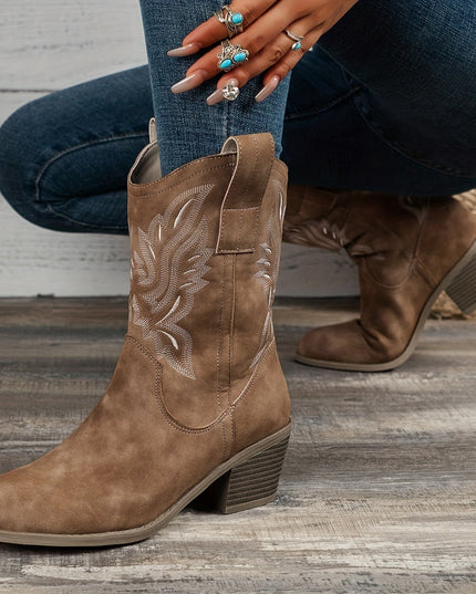 Women's Western Boots, Wide Calf and Embroidered Pull On