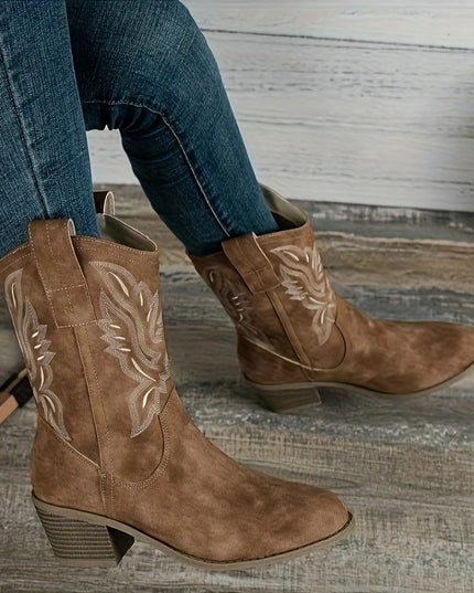Women's Western Boots, Wide Calf and Embroidered Pull On