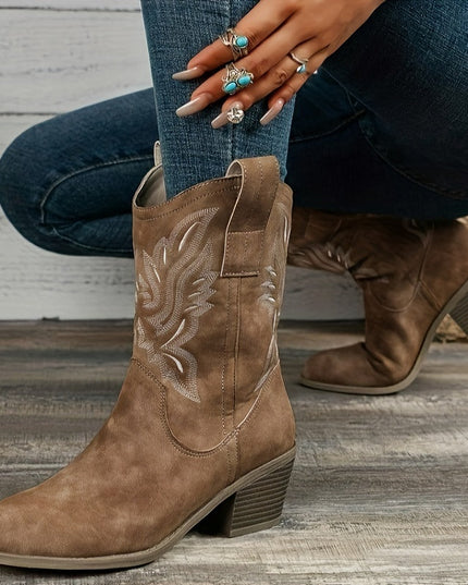 Women's Western Boots, Wide Calf and Embroidered Pull On