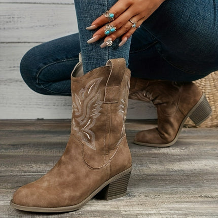 Women's Western Boots, Wide Calf and Embroidered Pull On