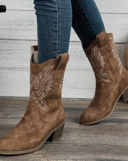 Women's Western Boots, Wide Calf and Embroidered Pull On