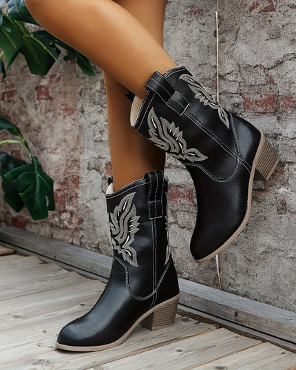 Women's Western Boots, Wide Calf and Embroidered Pull On