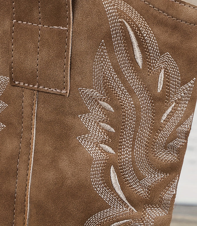 Women's Western Boots, Wide Calf and Embroidered Pull On