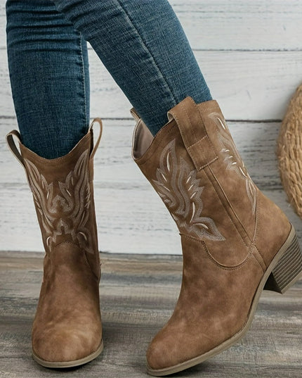 Women's Western Boots, Wide Calf and Embroidered Pull On