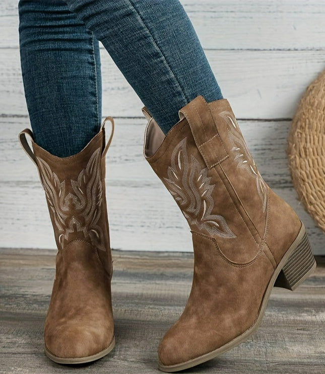 Women's Western Boots, Wide Calf and Embroidered Pull On