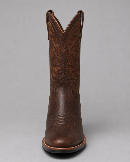 Women's Western Cowboy Boots in Embroidered Brown Leather