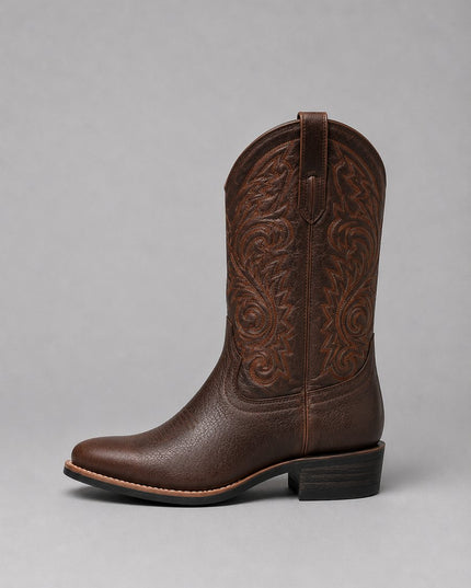 Women's Western Cowboy Boots in Embroidered Brown Leather