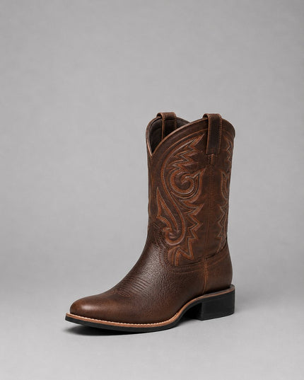 Women's Western Cowboy Boots in Embroidered Brown Leather