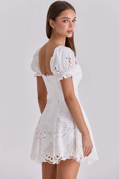 Women's White Cotton-Look Mini Summer Wedding Guest Dress