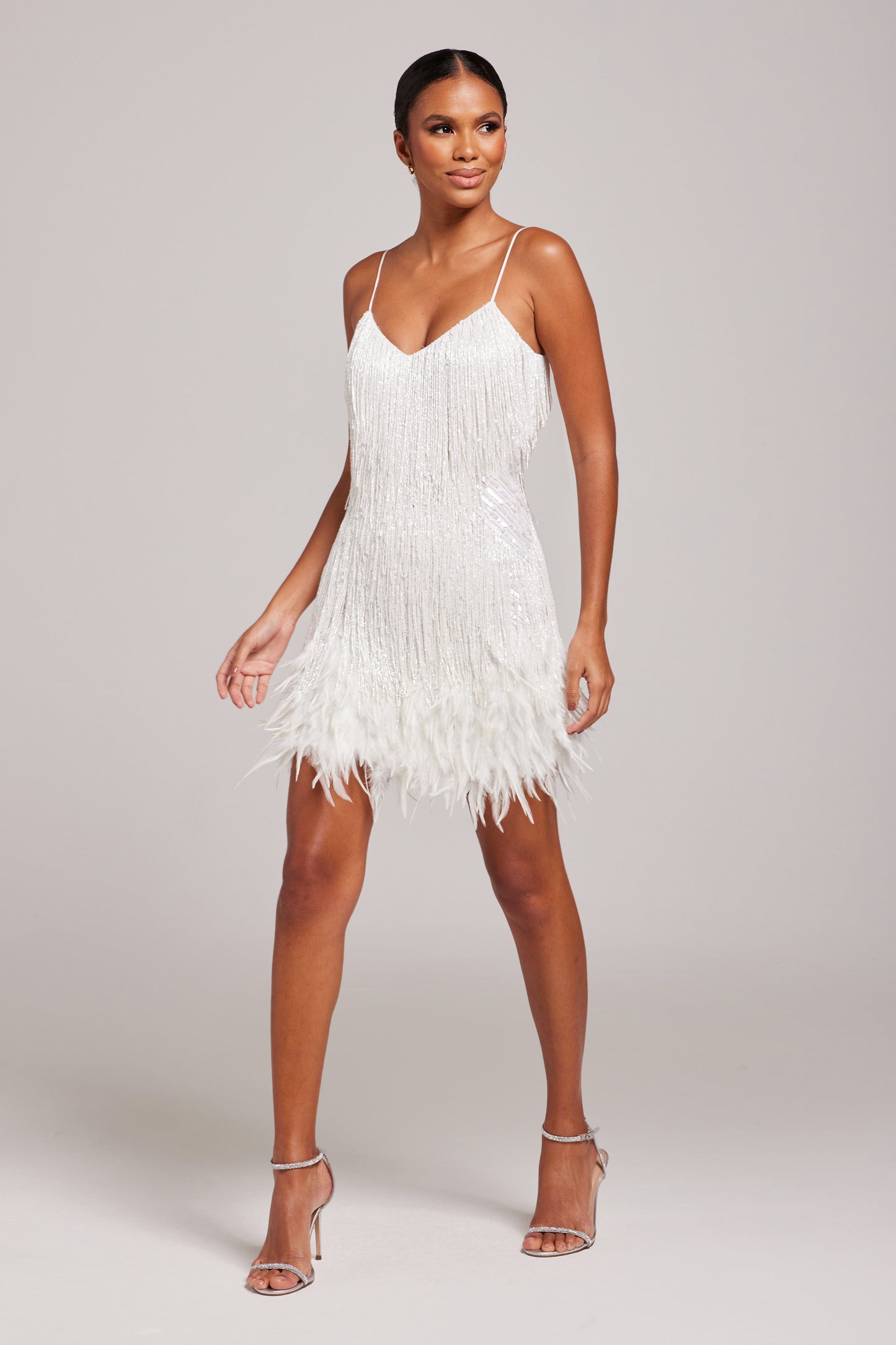 Women's White Fringe Mini Cocktail Party Dress