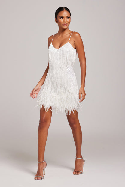 Women's White Fringe Mini Cocktail Party Dress
