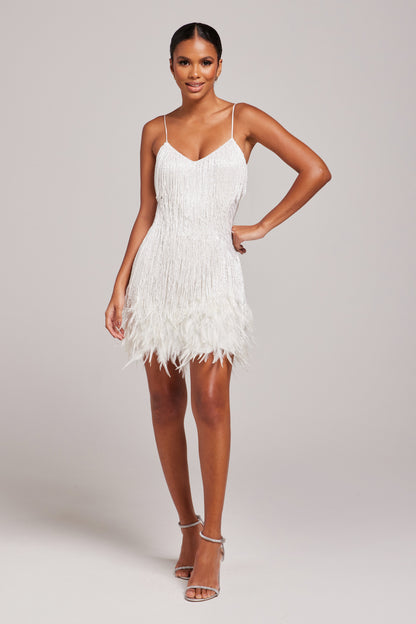 Women's White Fringe Mini Cocktail Party Dress