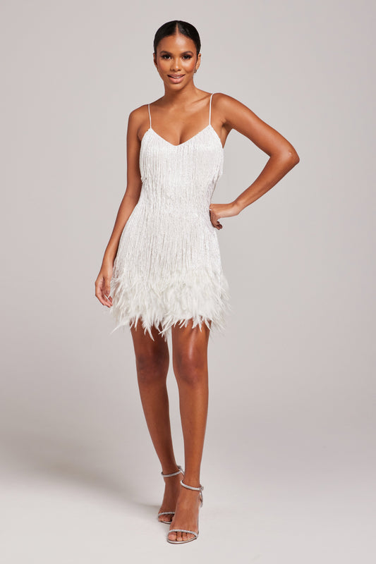 Women's White Fringe Mini Cocktail Party Dress
