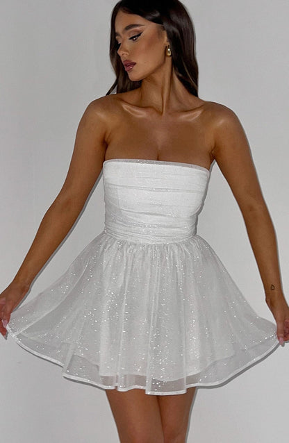 Women's White Ruched Off-Shoulder Bodycon Mini Dress