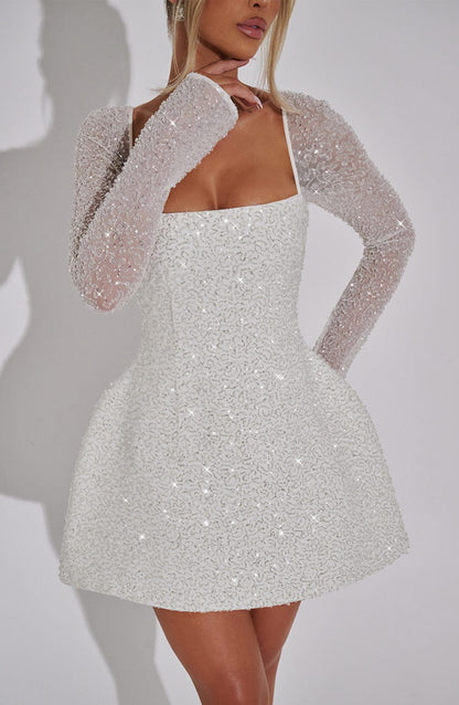 Women's White Square Neck Cocktail Mini Dress
