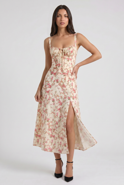 Women's White V-Neck Cocktail Midi Dress for Summer