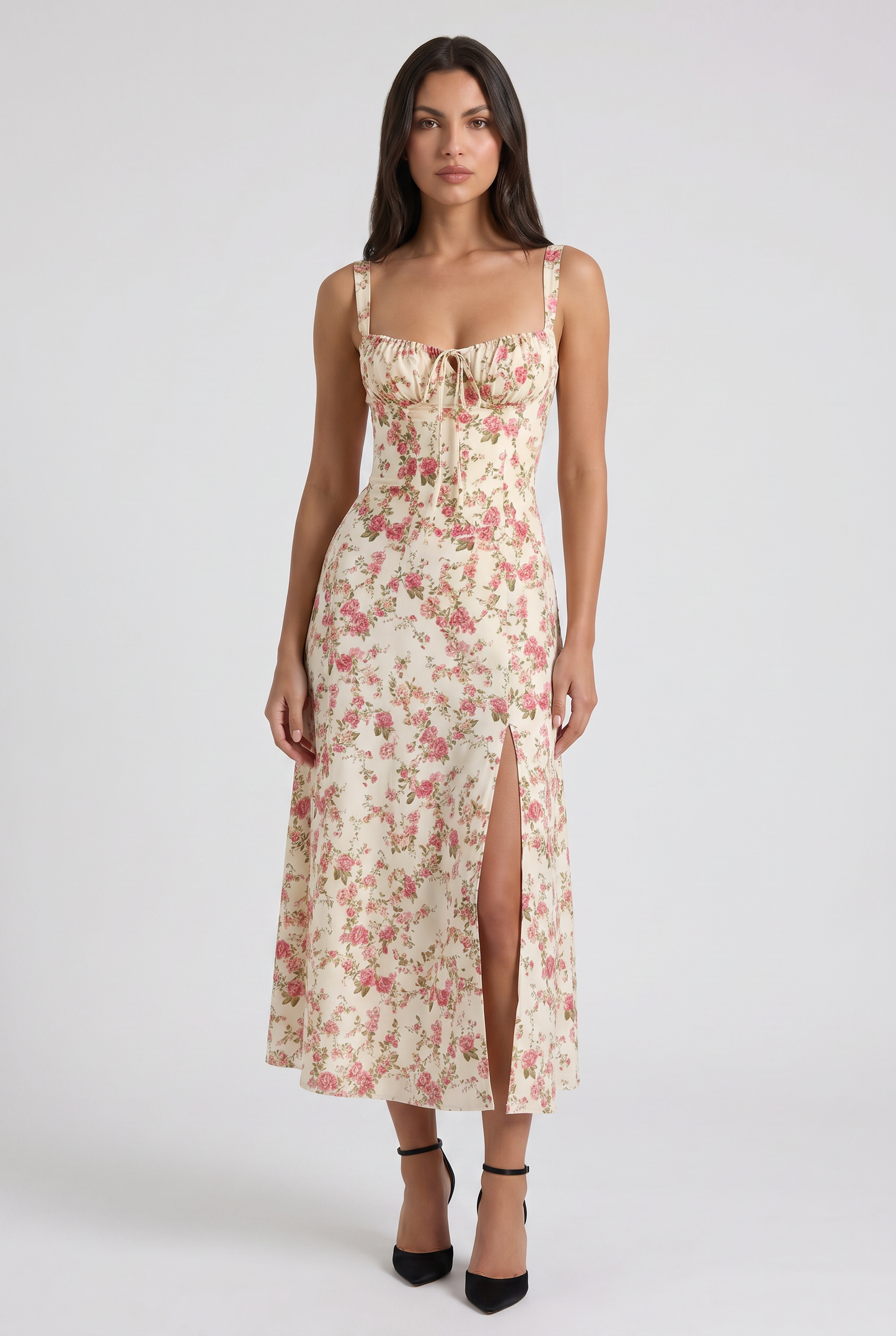 Women's White V-Neck Cocktail Midi Dress for Summer