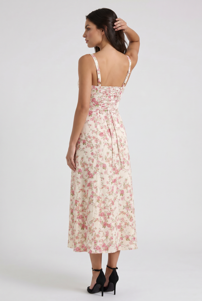 Women's White V-Neck Cocktail Midi Dress for Summer