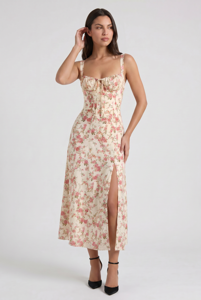 Women's White V-Neck Cocktail Midi Dress for Summer